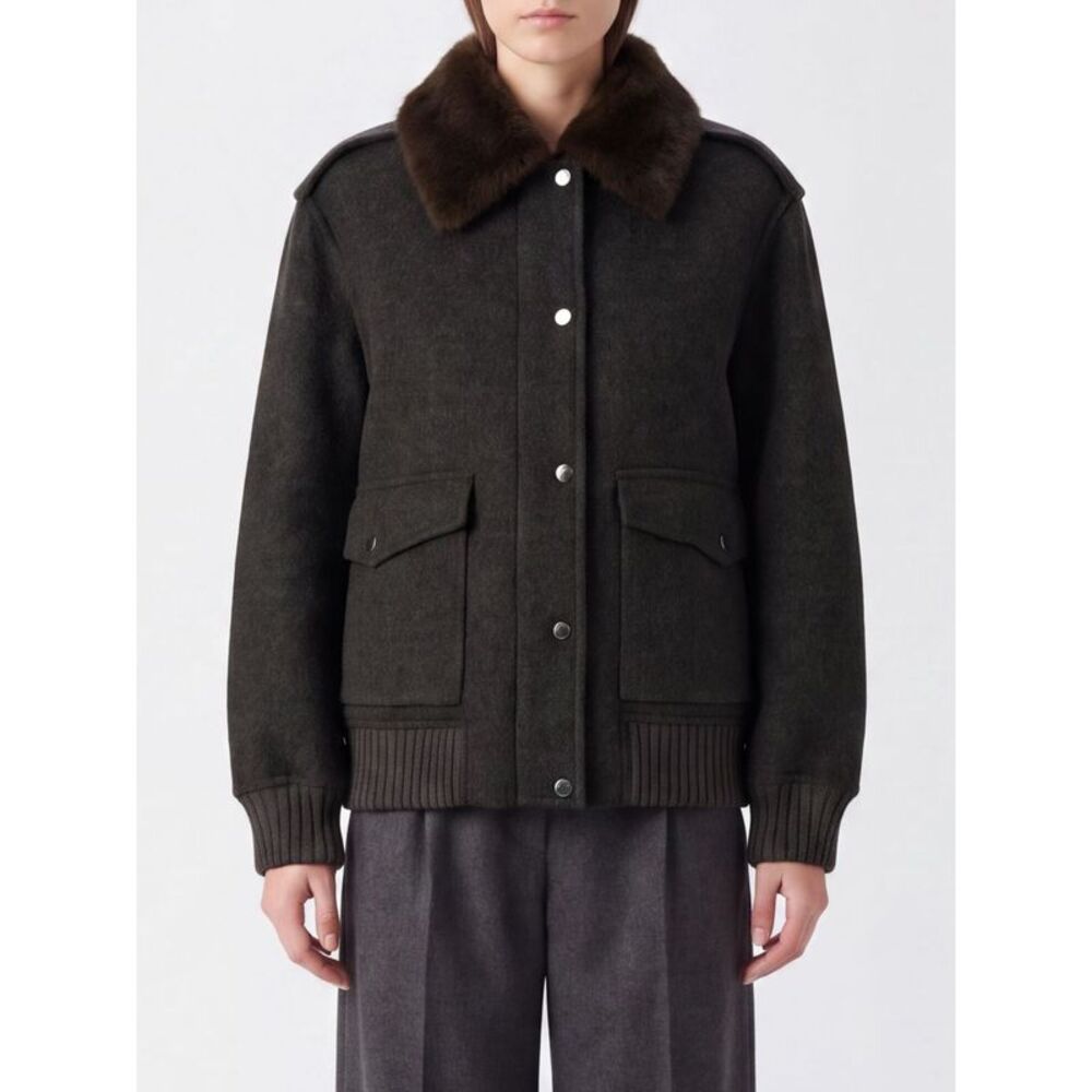 Parosh Women Pure Wool Bomber Jacket P.A.R.O.S.H. With Fur Collar And Epaulettes